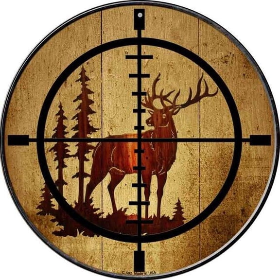 Elk Hunter Novelty Round Circular Metal Sign Home Garage Wall Decor Size: 8 x 8 inch