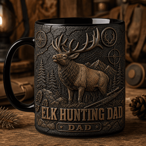 Elk Hunting Dad Mug, Rustic Coffee Cup Gift for Hunter Dad, Father’s Day