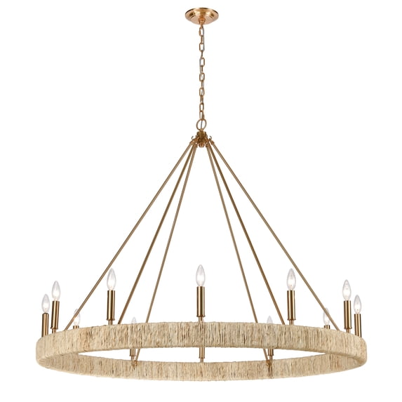 Elk Lighting 32417/12 Abaca - 12 Light Chandelier in Transitional Style with Coastal/Beach and Nature/Organic inspirations - 40 Inches tall and 48 inches wide Satin Brass Finish