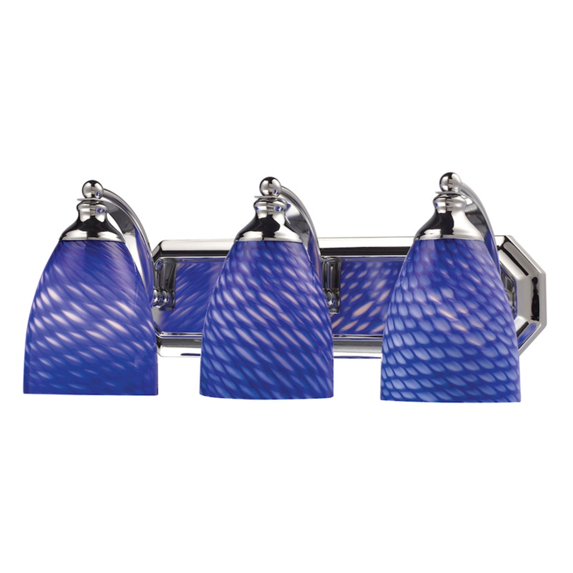 Vanity Bathbar-Bulb:Incandescent Bulb,Finish:Polished Chrome,Number of Lights:3,Shade:Sapphire