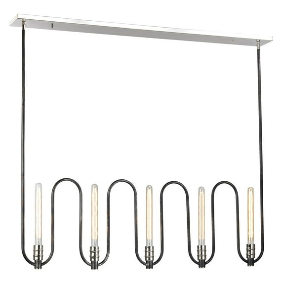 Continuum 5 Light Chandelier In Silvered Graphite With Polished Nickel Accents