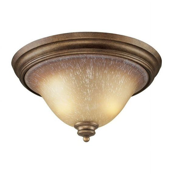 Lawrenceville 2 Light LED Flushmount In Mocha And Antique Amber Glass
