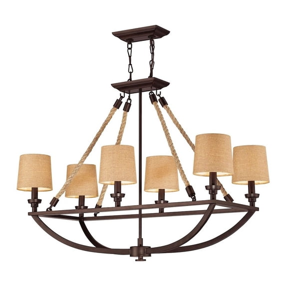 Elk Lighting Natural Rope 6 Light Kitchen Island Pendant in Bronze