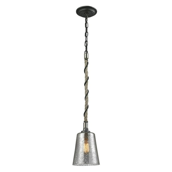 Natural Rope 1 Light Pendant In Silvered Graphite With Polished Nickel Accents