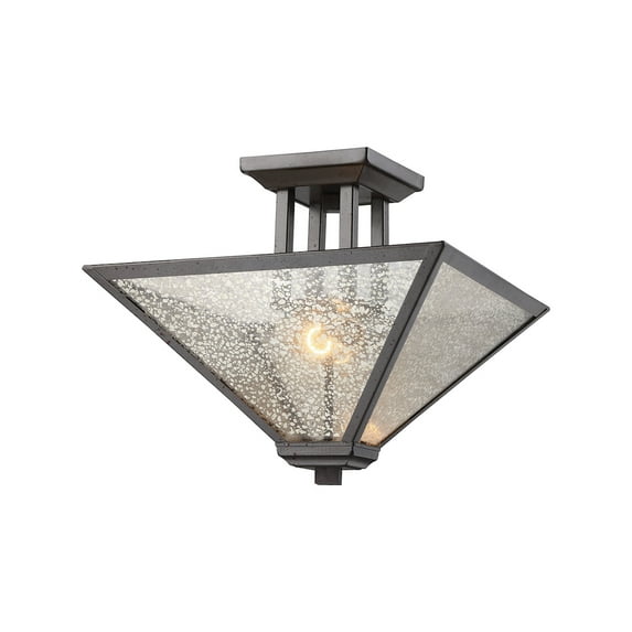 Elk Lighting Plano 2 Light Semi Flush in Iron Rust with Mercury Glass