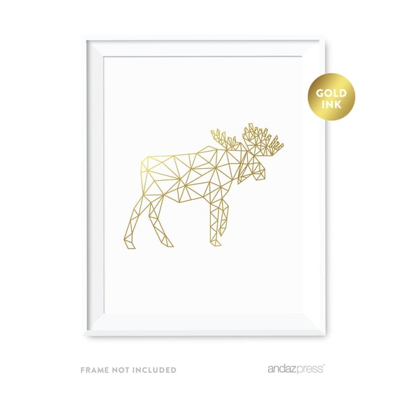 Elk Moose Geometric Animal Origami Wall Art Metallic Gold Ink Print