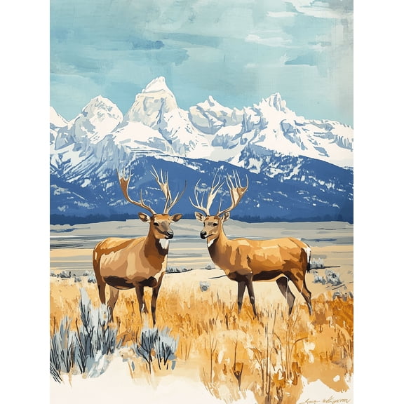 Elk Mountain Canvas Art Print Wall DecorSuitable for Living RoomOfficeDining Roomand Hotel