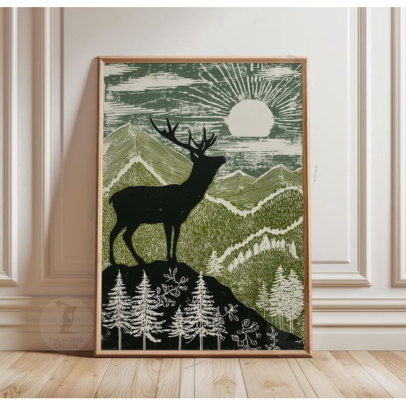 Elk Mountain Forest Silhouette Poster Unframed Paper Print