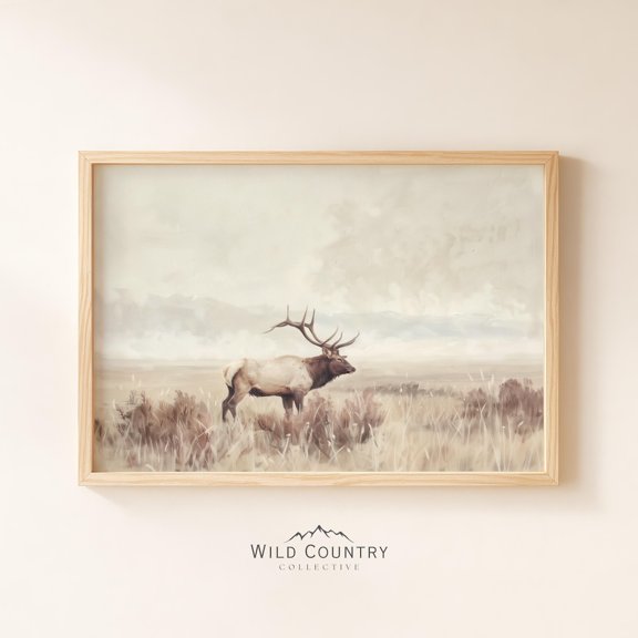 Elk Mountain Muted Woodland Animal Countryside Hunting Poster