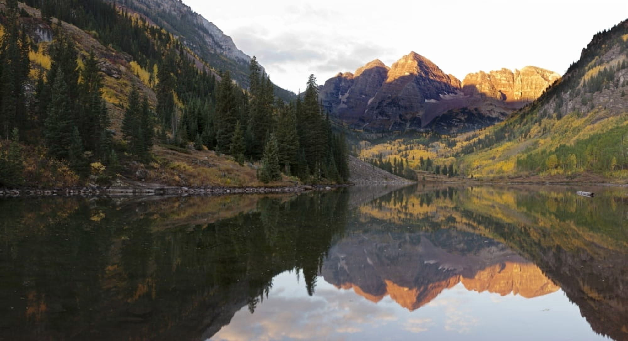 Elk Mountains reflected in Maroon Bells Lake Pitkin County Colorado USA Canvas Art - Panoramic Images (27 x 9)