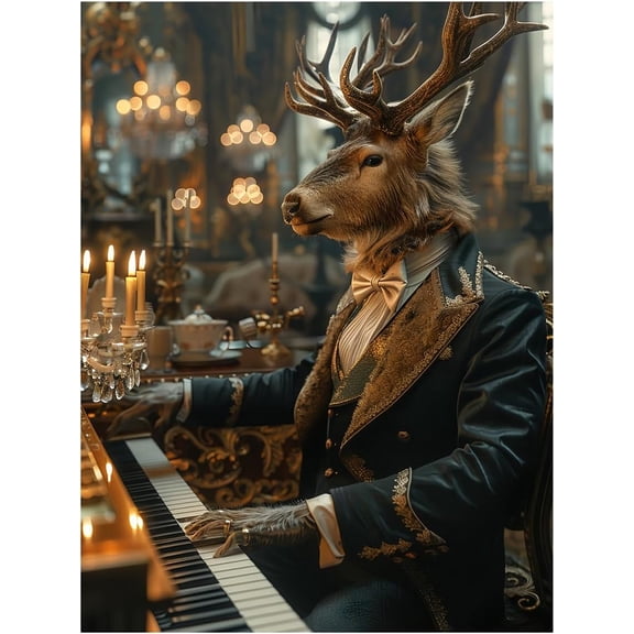 The Elk Pianist Poster Canvas Wall Art Prints Humor and Cute House Decoration Aesthetic Suitable for Living Room and Bedroom Wall Decor (12x16 Inches Unframed)