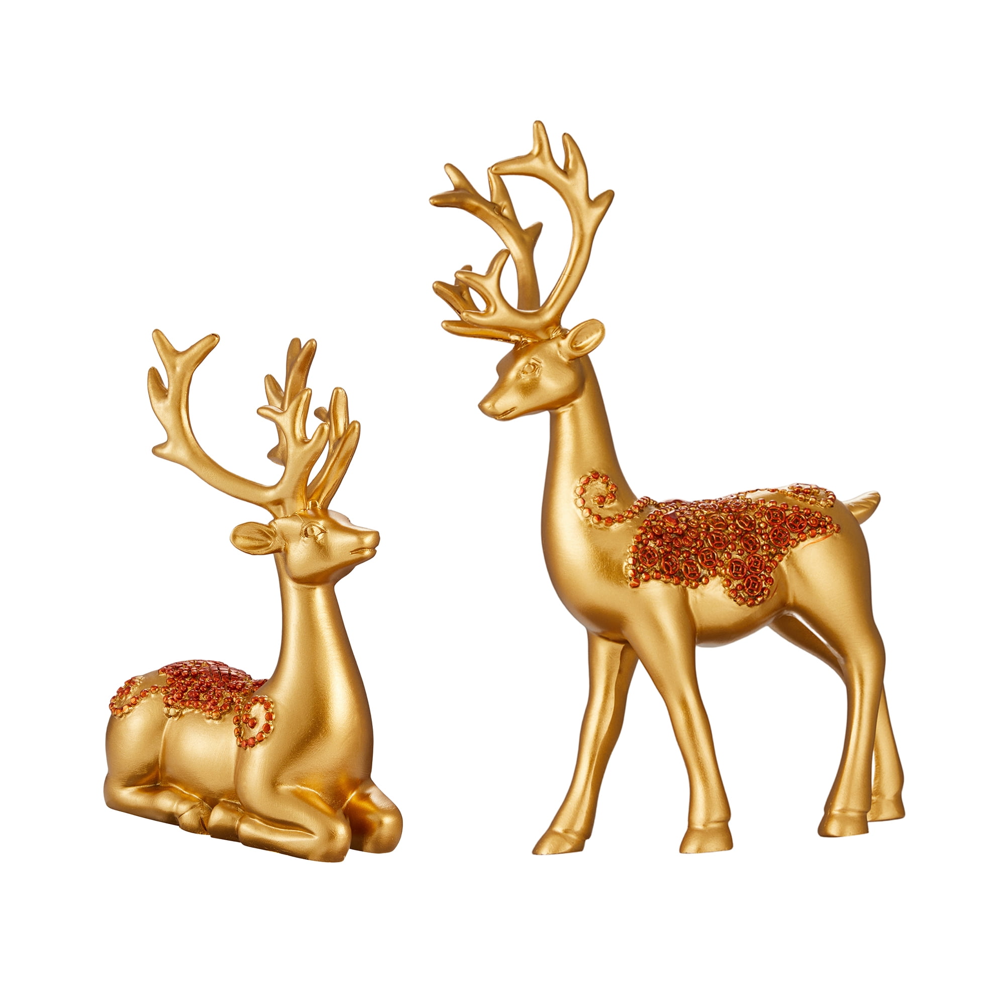 Elk Resin Statue, Lucky Sitting and Standing Elegant Deer Statues for
