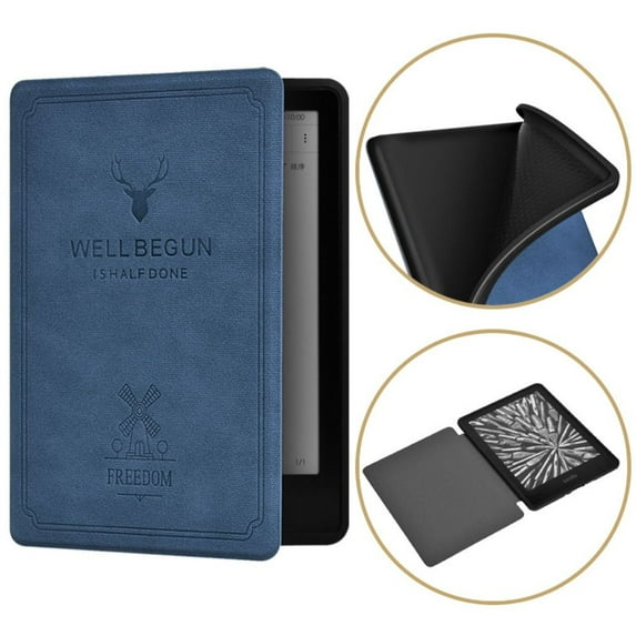 Elk Retro Soft Auto Sleep/Wake Funda DP75SDI Protective Shell Folio Cover 6 inch E-Reader Smart Case PU Leather OCEAN BLUE