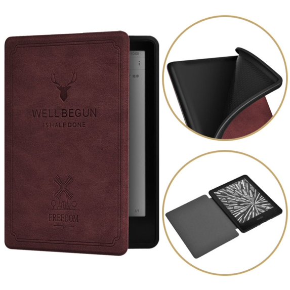 Elk Retro Soft Auto Sleep/Wake Funda DP75SDI Protective Shell Folio Cover 6 inch E-Reader Smart Case PU Leather WINE RED