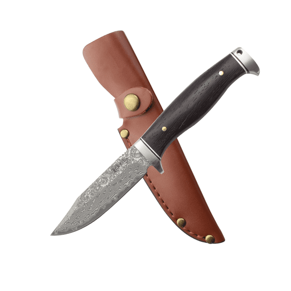 Elk Ridge Damascus Full Tang Fixed Blade Knife w/Leather Sheath