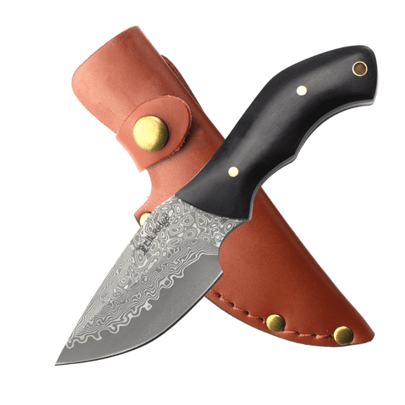 Elk Ridge Damascus Full Tang Fixed Blade Knife w/Leather Sheath