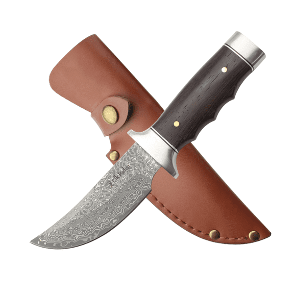 Elk Ridge Damascus Full Tang Fixed Blade Knife w/Leather Sheath