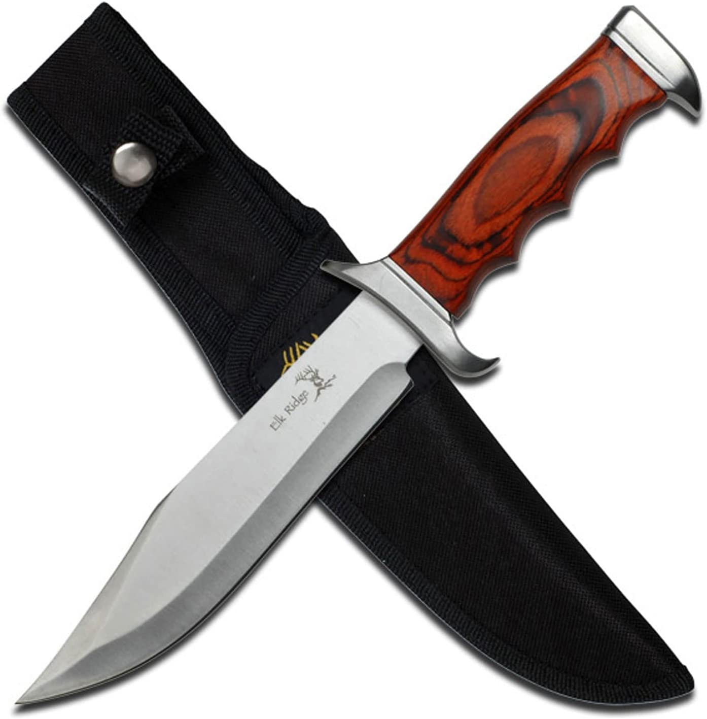 Elk Ridge ER-012 Fixed Blade Knife - 8.5" Overall 3cr13 Steel Blade, Brown Pakkawood Handle, Full Tang Outdoor Hunting Survival Tactical Knife with Leather Sheath