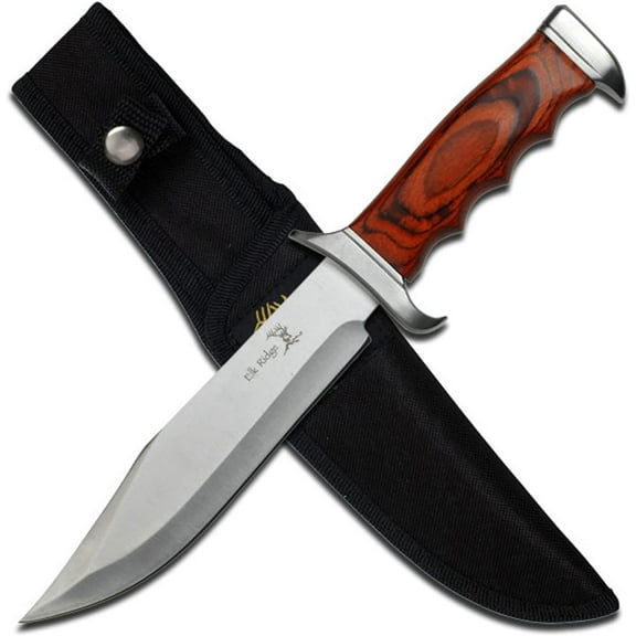 Elk Ridge ER-012 Fixed Blade Knife - 8.5" Overall 3cr13 Steel Blade, Brown Pakkawood Handle, Full Tang Outdoor Hunting Survival Tactical Knife with Leather Sheath
