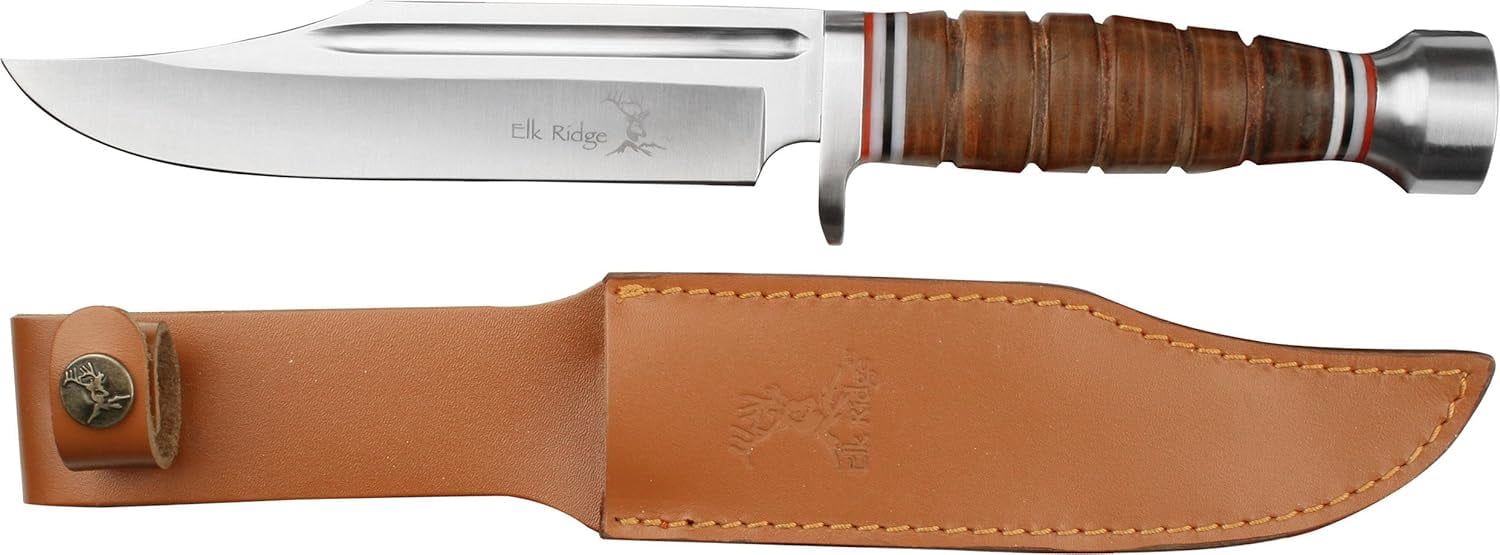 Elk Ridge ER-047 Fixed Blade Knife - 6.25" 3Cr13 Stainless Steel Blade, Black G10 Handle, Full Tang Outdoor Hunting Survival Tactical Knife with Nylon Sheath