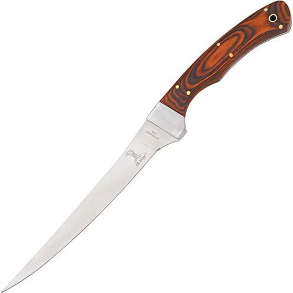Elk Ridge - Outdoors Fixed Blade Fillet Knife - 12.25-in Overall, 440 Stainless Steel Blade, Brown Wood Handle, Nylon Sheath - Hunting, Camping, Survival - ER-028