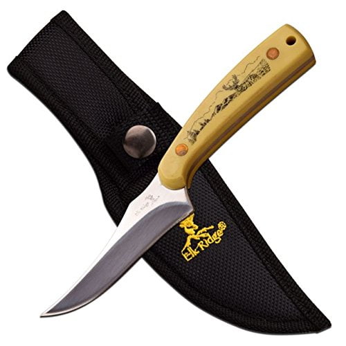 Elk Ridge - Outdoors Fixed Blade Knife - 7-in Overall, 3-in Mirror Polished Stainless Steel Blade, Ivory Delrin Handle, Nylon Sheath - Hunting, Camping, Survival - ER-299IV