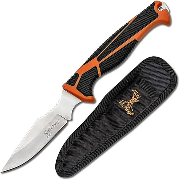 Elk Ridge Outdoors - TREK - Caping Knife, Orange and Black TPR Handle with Rigid Nylon Sheath