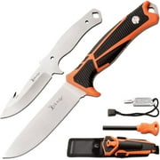 Elk Ridge - Outdoors -Trek - Interchangeable Fixed Blade Knife, Drop Point and Gut Hook Blades, Orange and Black TPR Handle, Injection Molded Sheath with Ferro Rod and Sharpener