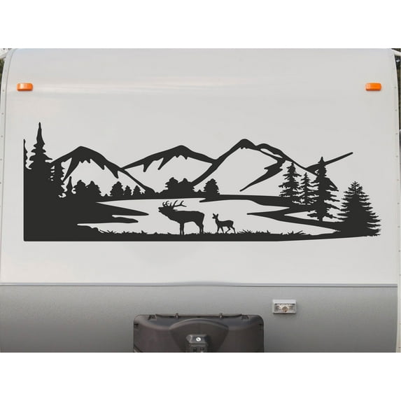 Elk Rocky Mountains Camper Motorhome Decal Scene Trailer RV Stickers ...