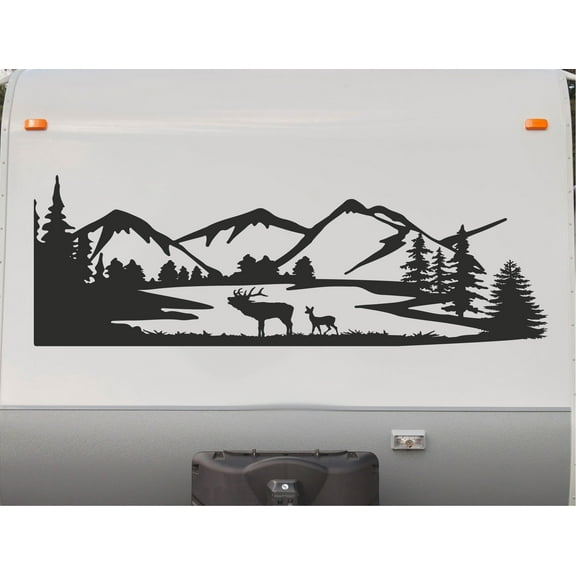 Elk Rocky Mountains Camper Motorhome Decal Scene Trailer RV Stickers