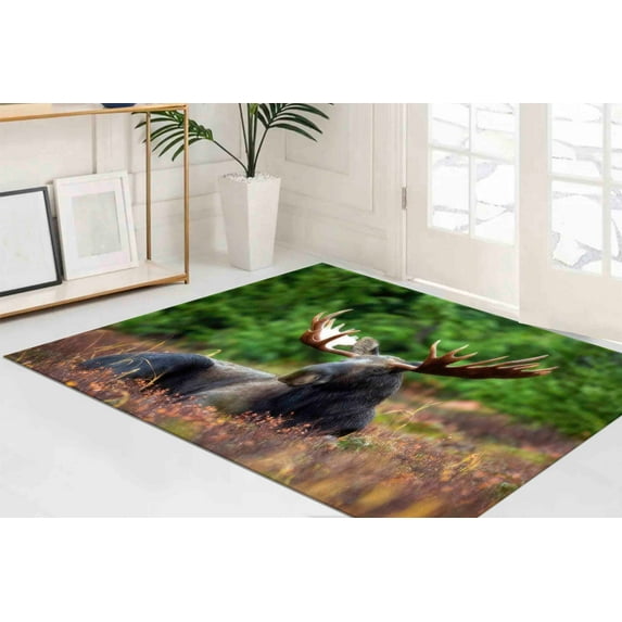 Elk Rugs, Wild Animal Rug, Man Cave Rug, Animal Rugs, Pattern Rug, Living Room Rug, Runner Rug, Thin Rug, 3D Printeds Rug, 2'x3' - 60x90 cm