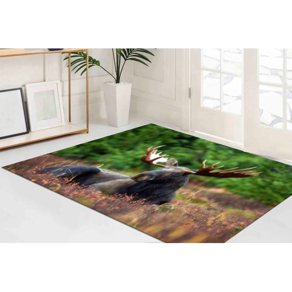Elk Rugs, Wild Animal Rug, Man Cave Rug, Animal Rugs, Pattern Rug, Living Room Rug, Runner Rug, Thin Rug, 3D Printeds Rug, 3.9'x5.9' - 120x180 cm