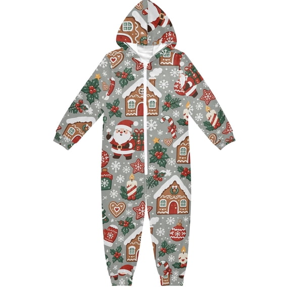 Elk Santa Claus Christmas Tree Boys & Girls Hooded One-Piece Pajamas Warm Crystal velvet Hooded Long Sleeve Loungewear Jumpsuit Unisex