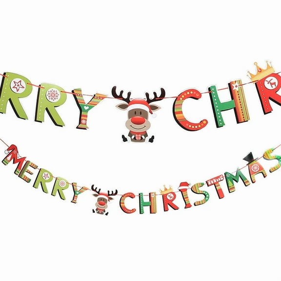 Elk Santa Claus Merry Christmas Tree Garland X'Mas Banner Snowman String Decor