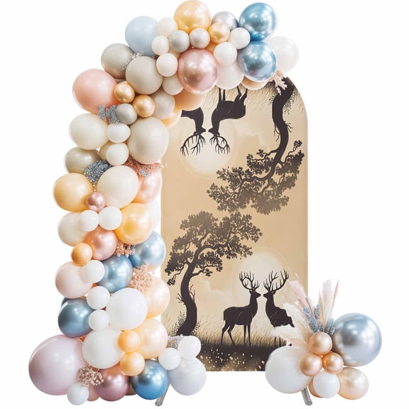 Elk Silhouette Arch Backdrop Cover 6 FT Grassland Animal Tree Stretchy Elastic Arch Stand Covers Spandex Arched Background Birthday Wedding Party Decoration (No Stand)