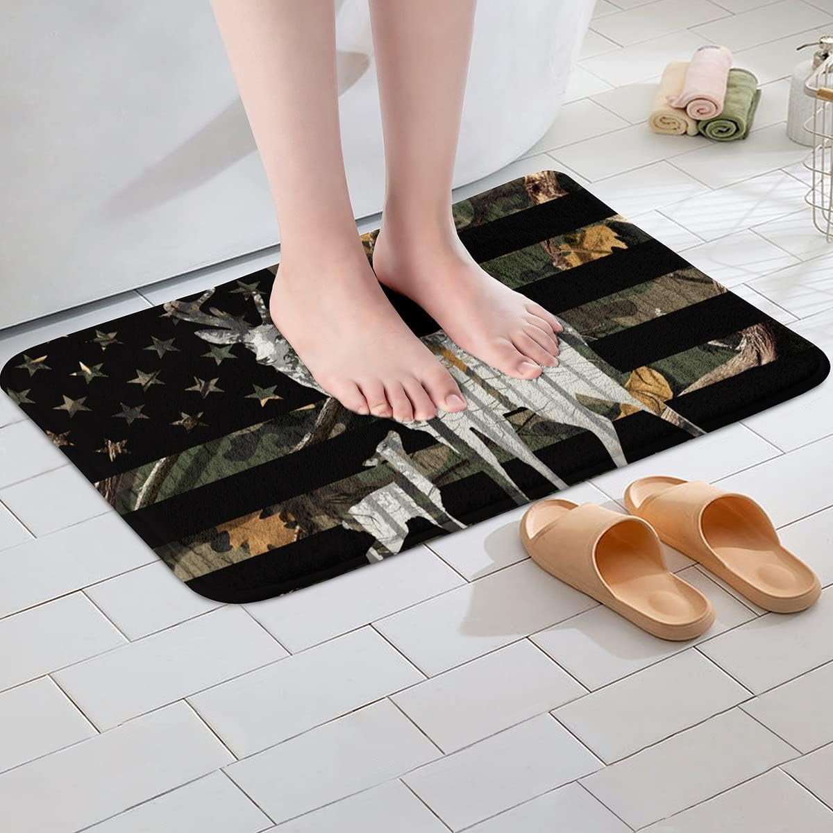 Elk Silhouette Super Plush Bath Mats Camouflage Military Style Print Plush Carpet Mat for ...