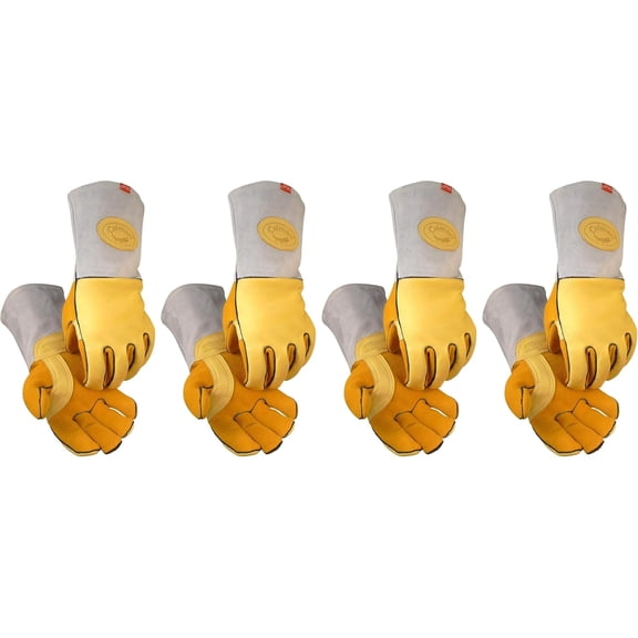 Elk Skin MIG/Stick Welding Gloves,Flame Resistant Wool Lined Back,Cowhide Cuff,Kevlar,Kontour Design,Gold/Gray Large(1485-5)