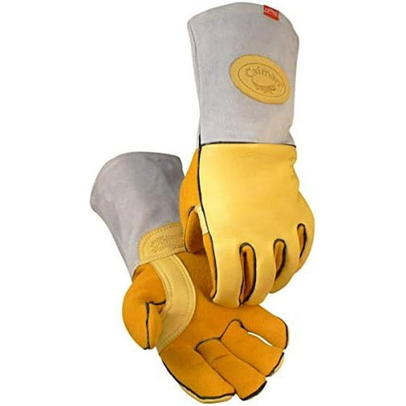 Elk Skin MIG/Stick Welding Gloves, Flame Resistant Wool Lined Back, Cowhide Cuff, Kevlar, Kontour Design, Gold/Gray X-Large (1485-6)$$Tools & Hardware Other