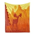 thumbnail image 1 of Elk Soft Flannel Fleece Throw Blanket, Silhouette of Wapiti Deer Mountain Trees Sun Natural Reserve Area, Cozy Plush for Indoor and Outdoor Use, 60" x 80", Vermilion Orange and Mustard, by Ambesonne, 1 of 5