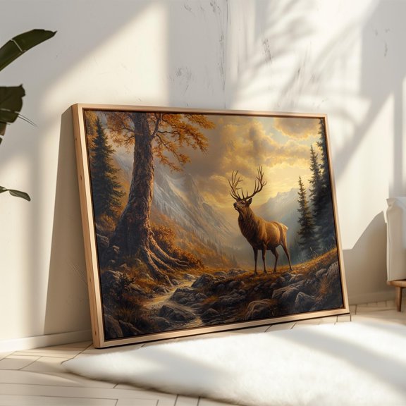 Elk Wall Art Bugling Poster Elk In Autumn Mountains Rustic Lodge Decor , Poster Print Only