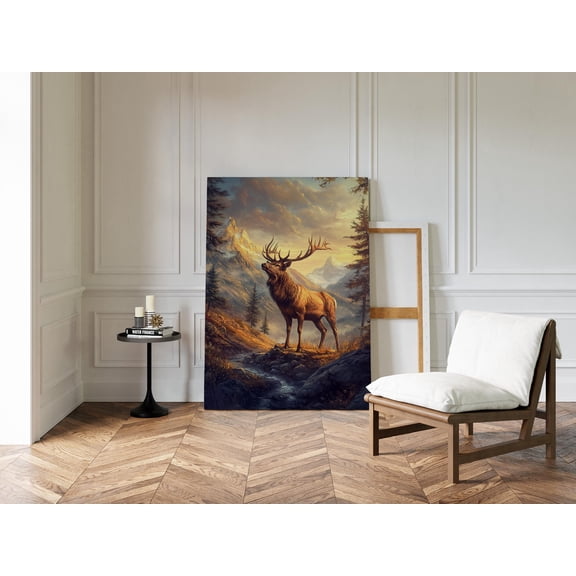 Elk Wall Art Majestic Poster Bugling Elk In Sunset Mountain Scene , Poster Print Only