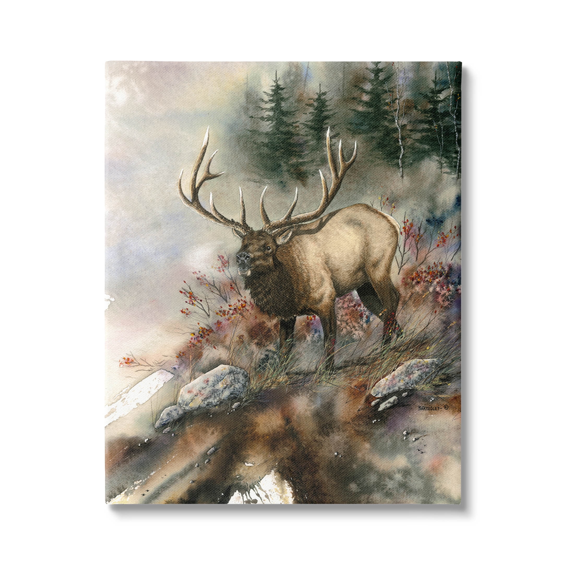 Elk Woodland Slope Clearing Animals & Insects Graphic Art Gallery Wrapped Canvas Print Wall Art