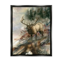 Elk Woodland Slope Clearing Animals & Insects Graphic Art Jet Black Framed Art Print Wall Art