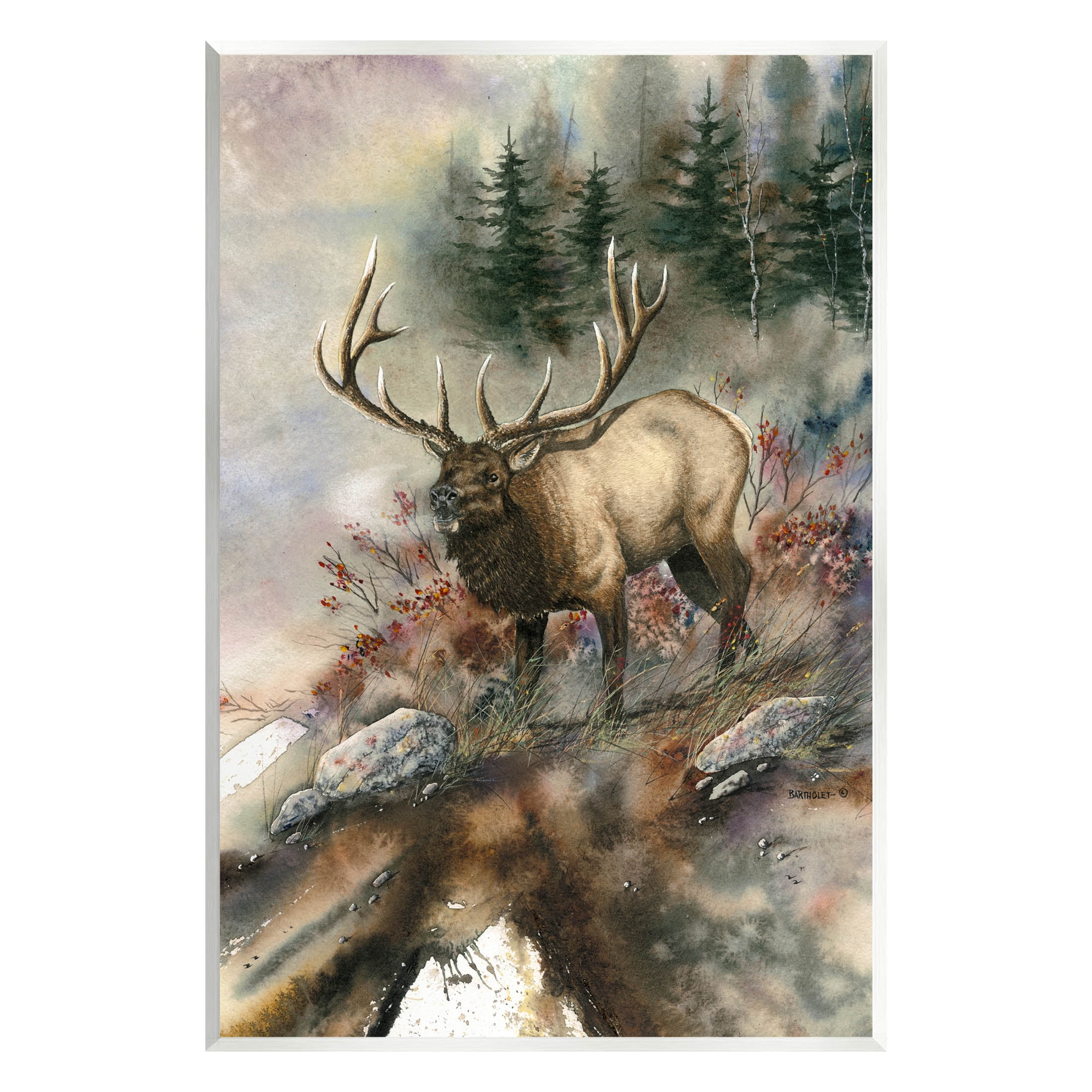 Elk Woodland Slope Clearing Animals & Insects Graphic Art Unframed Art Print Wall Art