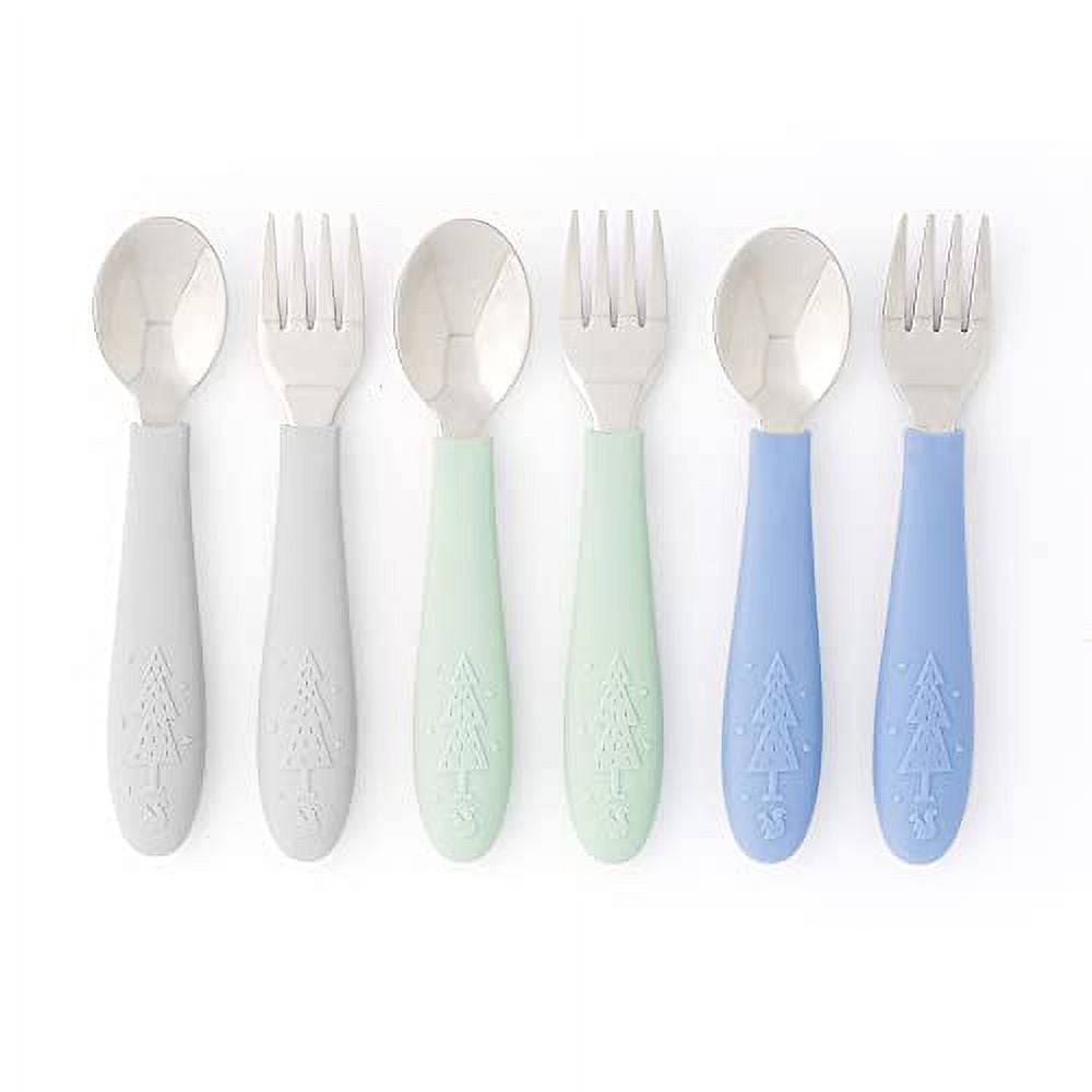 Elk and Friends Kids Silverware with Silicone Handle, Childrens Safe  Flatware, Toddler Utensils, Baby Spoons + Forks