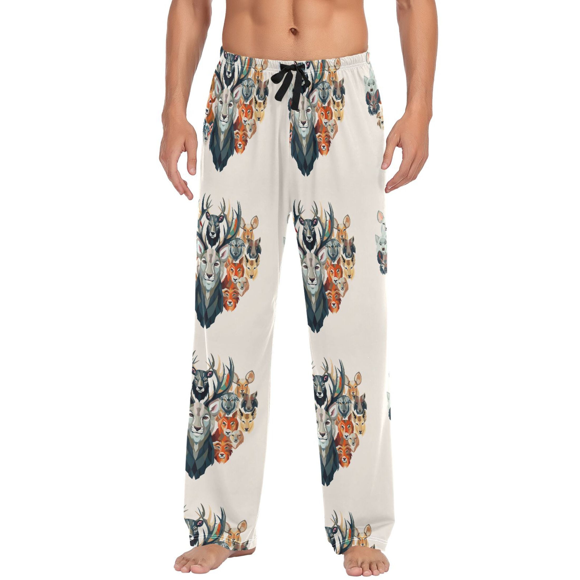 Elk and Various Animals in Heart Mens Pajama Pant Sleep and Lounge