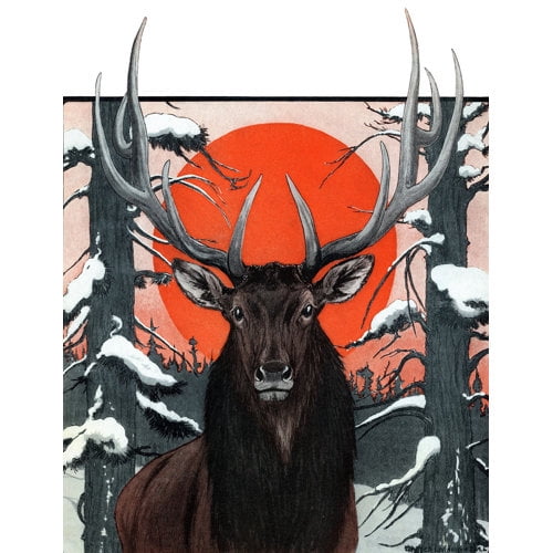 "Elk at Sunset" Painting Print on Wrapped Canvas