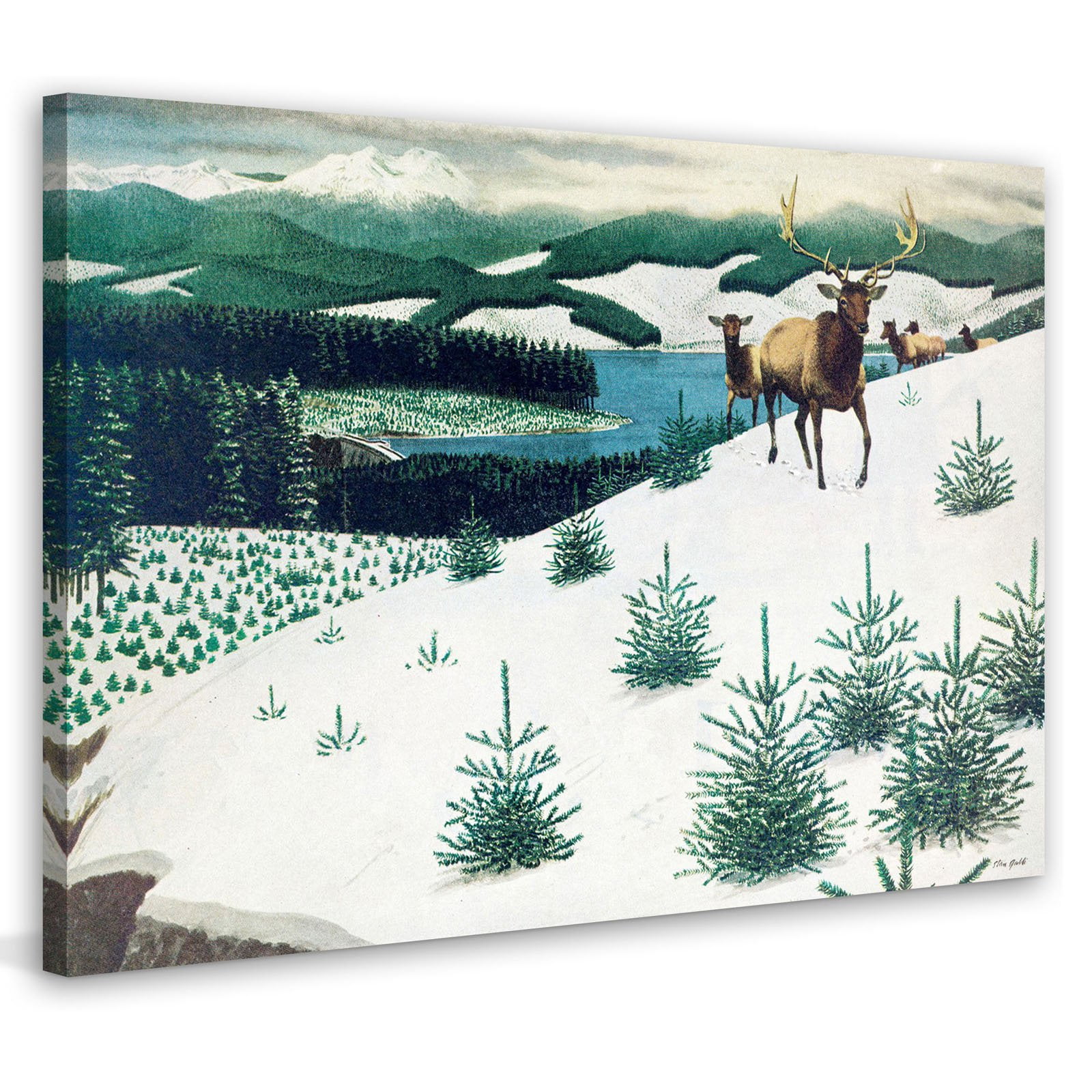 "Elk in Snow" Painting Print on Wrapped Canvas