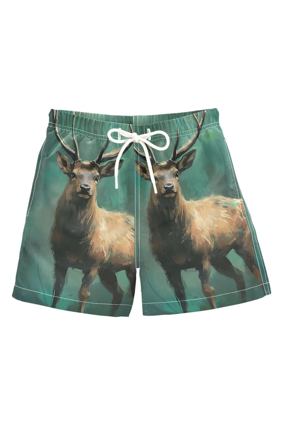 Elk in The Forest Boys Swim Trunks Quick Dry Boy Swim Shorts for 3-14 Years
