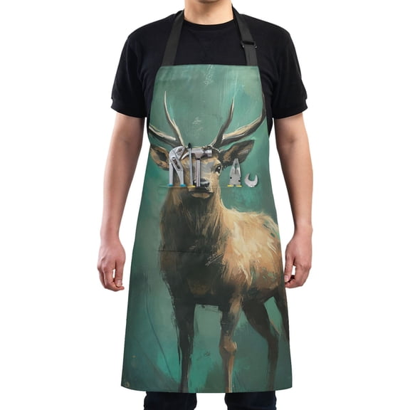 Elk in The Forest Chef Kitchen Apron with Pockets for Women Waterproof Aprons for Cooking Baking